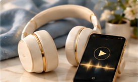 Headphones and a music player.
