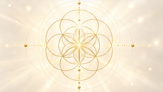 Luminous gold interlocking-circle geometry